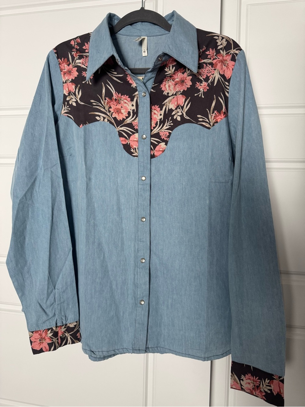 Roper Light Blue Denim Shirt with Brown Floral Yoke